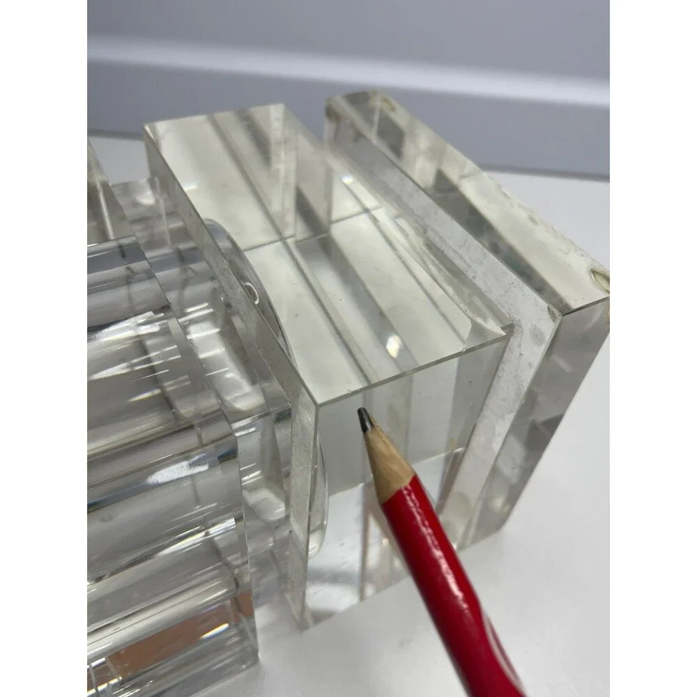 heavy mcm style WILLIAMS-SONOMA CLEAR CRYSTAL BLOCK square CANDLE HOLDER